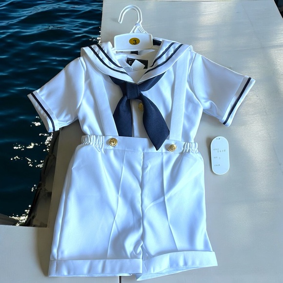 New Baby Toddler Boys Bow Accent Nautical Cap Outfit Set - Picture 12 of 15